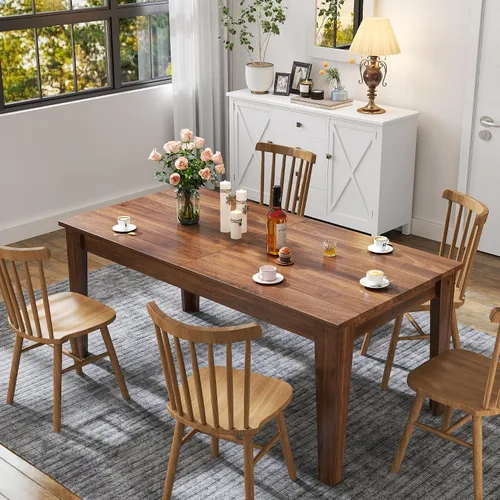 Vista 4 de WILLIAMSPACE Mesa de comedor extensible de madera de 106 pulgadas para 8 a 12, mesa de cocina rectangular rústica de campo, mesa de comedor grande