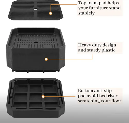 Vista 3 de BTSD-home Elevadores de cama de 1.5 o 3 pulgadas, muebles ajustables resistentes para sofá, escritorio, sofá, mesa, paquete de 4
