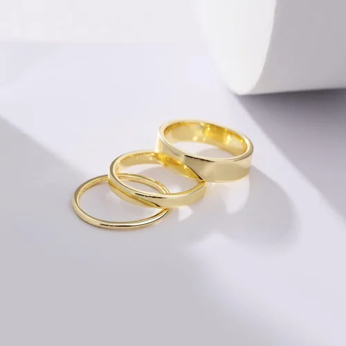 Vista 6 de Honsny 3 anillos de oro para mujeres y niñas, delicados anillos apilables de oro de 14 quilates, juego de anillos finos de oro para mujer, ajuste