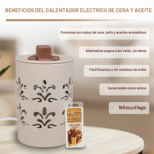 Vista 2 de D'Eco Owl - Calentador eléctrico de cera para derretir y velas con 4 cubos de fragancia de canela