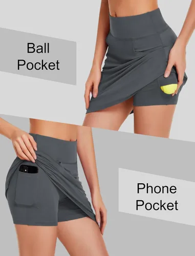 Vista 3 de COOrun Faldas deportivas para mujer con bolsillos, longitud hasta la rodilla, pantalones cortos integrados, falda casual para golf, tenis