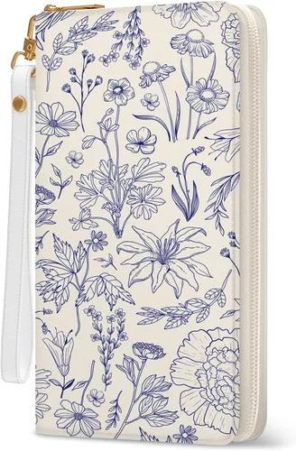 Vista 13 de Billetera para mujer, con bloqueo RFID, con 10 ranuras para tarjetas y ventana de identificación, bolso para mujer con cierre de correa de mano