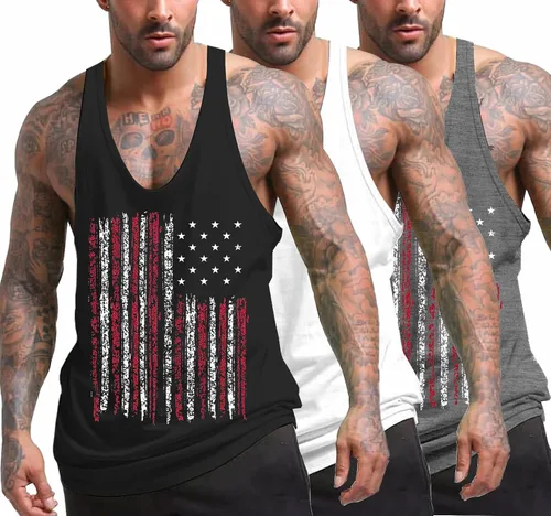 Vista 2 de COOFANDY Camisetas sin mangas para hombre, paquete de 3 camisetas sin mangas para gimnasio, espalda en Y, muscular, fisicoculturismo, camisetas sin