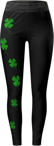 Vista 7 de soighxzc Leggings del día de San Patricio para mujer, con hojas de trébol, pantalones verdes, ajustados, con control de abdomen, pantalones de yoga