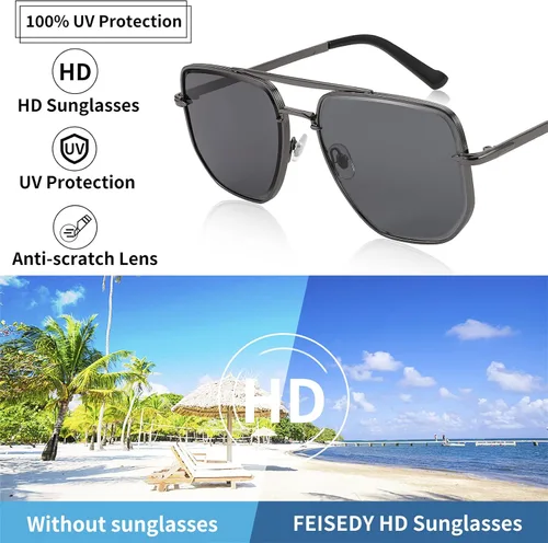 Vista 5 de FEISEDY Gafas de sol de aviador cuadradas para mujeres y hombres, lentes degradadas, lentes retro, pequeñas pantallas de metal B2953