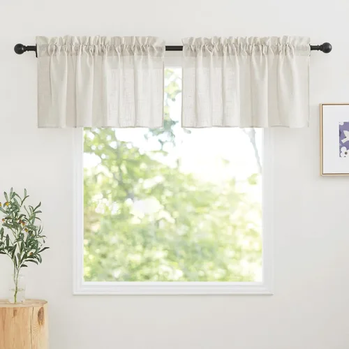 Vista 17 de RYB HOME - Cortinas de café de 24 pulgadas de largo, cortinas cortas de lino traslúcidas para ventana pequeña, cortina de media privacidad con Angora
