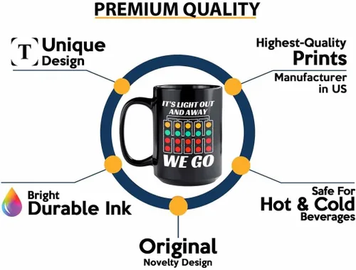 Vista 2 de Taza de café Racer de 15 onzas, color negro, con texto en inglés «It's Light Out», «Fuel Speed Racer» Car Guys Circuit Automotriz Racing Boy Regalos