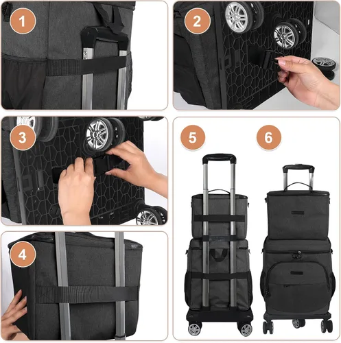 Vista 4 de Hielera suave con ruedas – Doble capa con bolsa de almuerzo plegable enfriador, grandes bolsas de hielo portátiles extraíbles a prueba de fugas