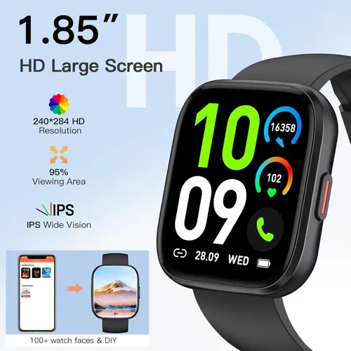 Vista 5 de Relojes inteligentes para hombres y mujeres, contestar/hacer llamadas, reloj de fitness de 1.85 pulgadas con más de 120 modos deportivos, frecuencia