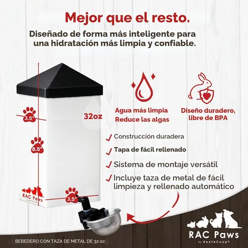 Vista 2 de RentACoop Botella para beber de animales pequeños de 32 oz con taza