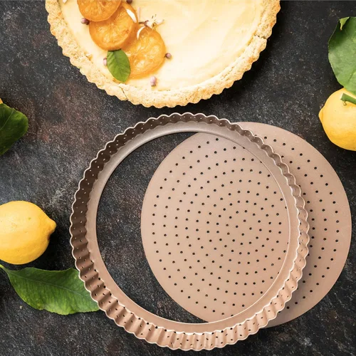 Vista 8 de HAPPIELS - Sartén antiadherente de 9 pulgadas para tartas con fondo extraíble Lata de tarta y quiche estriada libre de PFOA y BPA, no tóxica