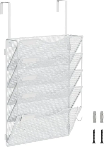 Vista 8 de BOHDK Organizador de archivos de pared, 3 bolsillos, organizador de correo, soporte para carpetas colgantes, plegable, para colgar o montar