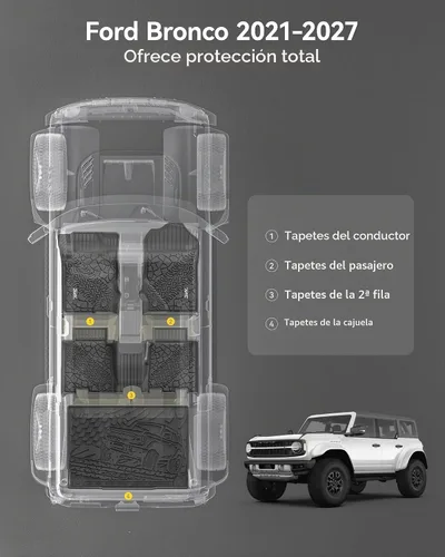 Vista 4 de Alfombrillas de piso de 3 W y forro de carga para Ford Bronco de 4 puertas