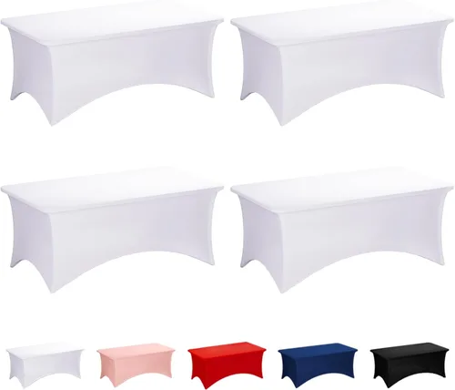 Vista 71 de Fixwal Paquete de 6 Manteles de Mesa Rectangulares, Cubierta de Mesa de 6 Pies, Mantel Blanco Rectangular Ajustado Elástico Rectangular, Cubierta