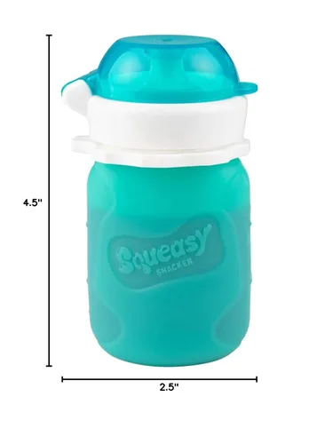 Vista 10 de Aqua 3.5 oz Squeasy Snacker - Bolsa de comida reutilizable de silicona a prueba de derrames - para alimentos blandos y líquidos - Agua, salsa