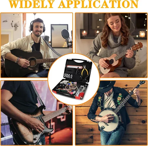 Vista 8 de Kit de herramientas de guitarra de 146 piezas, kit de reparación profesional de guitarra, kit de mantenimiento de guitarra con accesorios