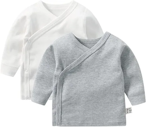 Vista 18 de HAOLUKI Baby Long Sleeve Side-snap Cotton Shirt Unisex Newborn Girls Boys Kimono Tee Shirts Top