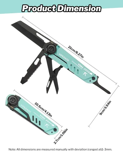 Vista 5 de VIPERADE VAK4 Multiherramienta de bolsillo para hombres, multifuncional 21 en 1 con funda, para camping al aire libre, supervivencia y uso diario