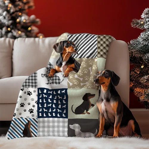 Vista 2 de Manta de perro salchicha – Lindo regalo de perro Wiener para mujer, manta ligera y acogedora de franela de forro polar, 50 x 40 pulgadas
