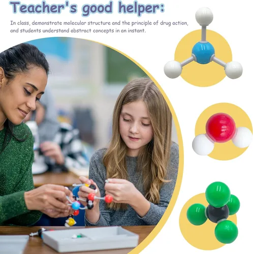 Vista 7 de Kit de 240 piezas de modelo molecular, conjunto de elementos de química atómica inorgánica, estructura molecular química orgánica, kit