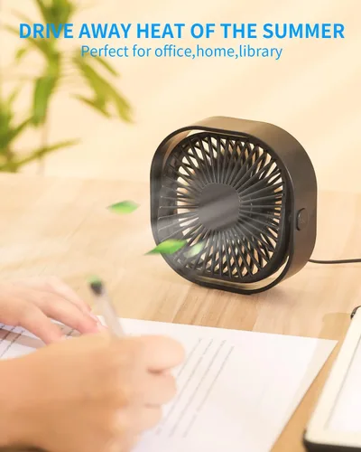Vista 3 de Pequeño ventilador de escritorio USB, mini ventilador de mesa silencioso de 4 pulgadas, ventilador de escritorio portátil de 3 velocidades, pequeño