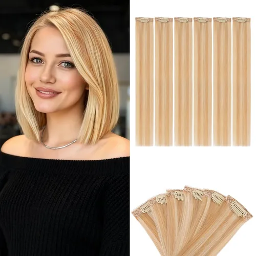 Vista 32 de 6 extensiones de cabello real con 6 clips, cabello ondulado de 10 pulgadas, color marrón oscuro