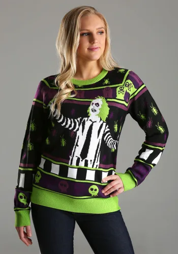 Vista 4 de Suéter de Halloween Beetlejuice ¡Es la Hora del Show! para Adultos Multicolor
