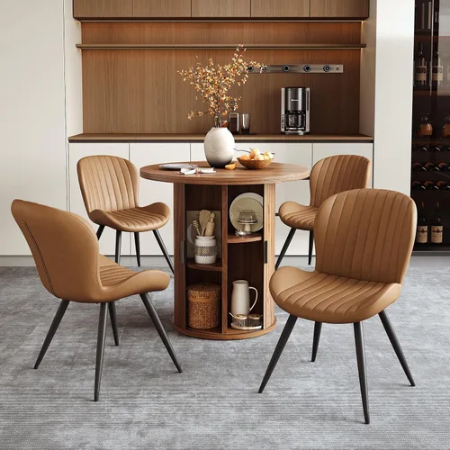 Vista 192 de Miereirl Moderno juego de comedor de 5 piezas para mesa redonda de madera de 4,31.5 pulgadas con estante de almacenamiento semiabierto y puerta