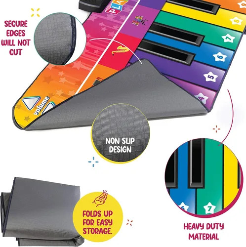 Vista 4 de Play22 Alfombrilla de piano de suelo de 6 pies para niños pequeños, tapete de juego de piano gigante, 24 teclas, 8 instrumentos musicales, volumen