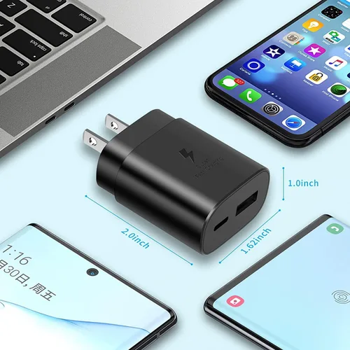 Vista 2 de Cargador tipo C, cargador de pared USB C de 25 W, carga rápida de doble puerto, compatible con Samsung Galaxy S22/S22 Plus/S20/S21 Ultra Plus, Note