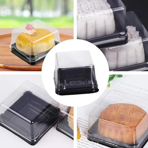 Vista 7 de 100 mini recipientes para pasteles con tapas, caja cuadrada de 2.75 pulgadas para pasteles de 1.77 onzas, soporte individual de plástico