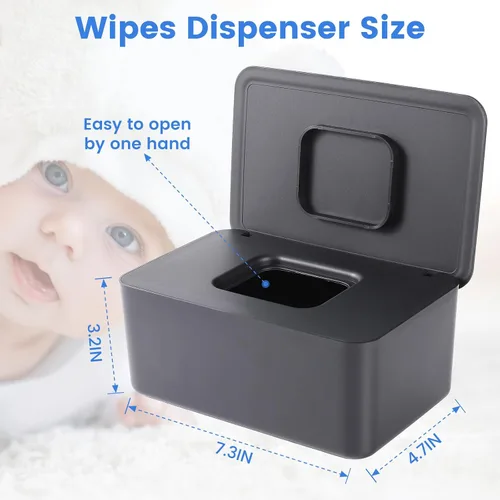 Vista 6 de Dispensador de toallitas para bebés y soporte para toallitas – Recipiente de toallitas para bebé recargable antideslizante con tapa de sellado