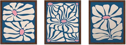 Vista 11 de Poster Master Póster botánico vintage de 3 piezas, estampado floral retro, regalo para artistas, amigos, flores de acuarela, brillante, azul