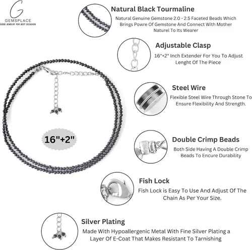Vista 12 de Collar de cuentas de piedras preciosas de plata 1