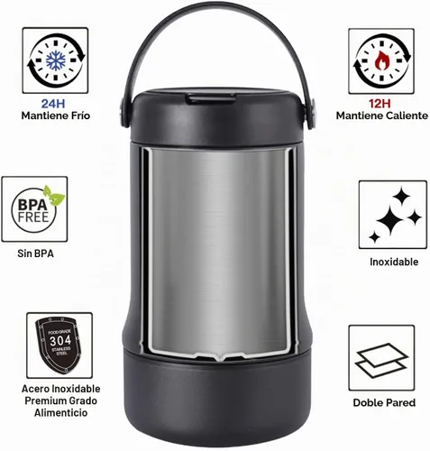 Vista 2 de Ideus Termo de sopa con cuchara plegable y cuenco de 20 onzas, lonchera Bento todo en uno aislada de acero inoxidable a prueba de fugas, contenedor