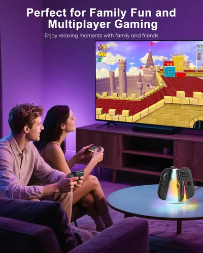 Vista 7 de Controller Charger Dock for Nintendo Switch 2 2025 for Joycon 2, 4-in-1 Magnetic Dual Direction Fast Charging Stand Station with 10 RGB Light Modes