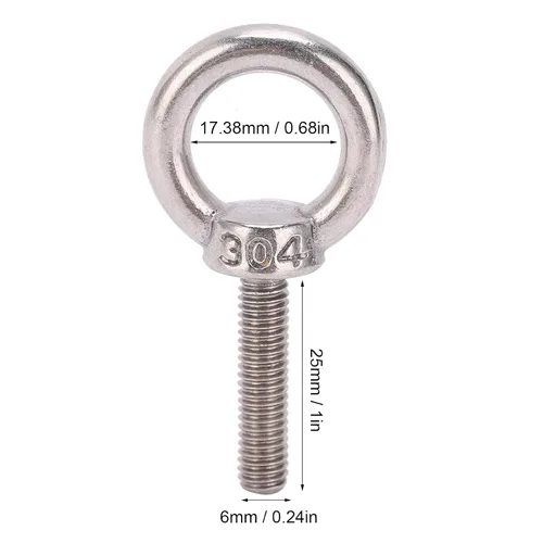 Vista 2 de Perno de ojo M6, pernos de ojo de elevación de maquinaria de acero inoxidable, pernos roscados de elevación de tornillo de anillo redondo, hardware