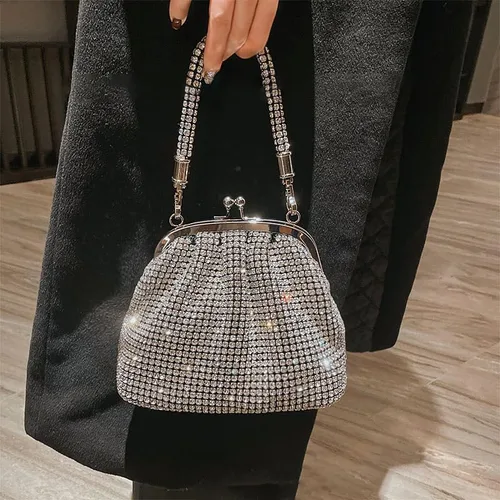 Vista 6 de DJBM Bolso de mano con diamantes de imitación para mujer, bolso de mano de noche para mujer, fiesta, graduación, cóctel, boda