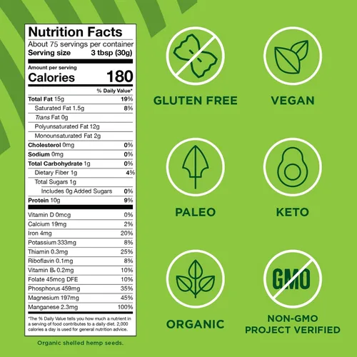 Vista 2 de Manitoba Harvest Hemp corazones de semillas de cáñamo 10 g Plant-Based Protein and 12 g Omegas 3 and 6 per 30 g Serving, Easy to Digest with 9
