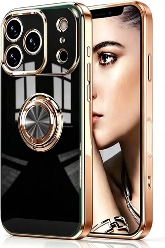 Vista 16 de Compatible con iPhone 11 Kickstand, anillo de rotación de 360 grados integrado con borde de oro rosa brillante que funciona con soporte magnético