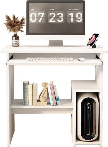 Vista 6 de Escritorio pequeño para computadora para oficina en casa, mesa de juegos compacta para computadora de escritorio y portátil, con cajón