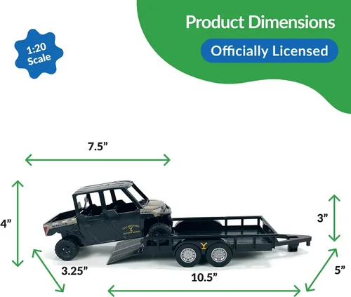 Vista 4 de Big Country Toys AMT Coleccionables para Adultos Rip Wheeler Yellowstone Polaris Ranger Camión con Remolque, Coleccionable Realista