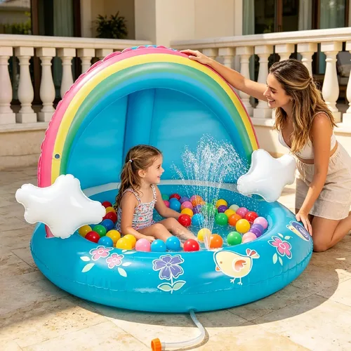 Vista 5 de Hiwena - Piscina para bebés con chorro y toldo de arco iris, 40 pulgadas, para niños de 1 a 3 años