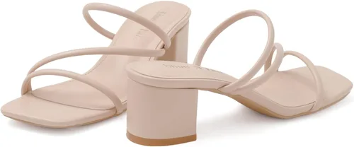 Vista 2 de Shoe'N Tale Tacones de tiras para mujer, tacón bajo y grueso, sandalias de tacón cuadrado abierto sin cordones