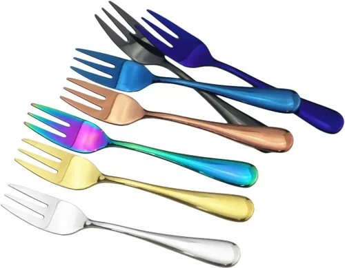 Vista 4 de Juego de 6 cubiertos de acero inoxidable de 5.5 pulgadas, tenedores para pastel de frutas, tenedores y tenedores para tartas de frutas