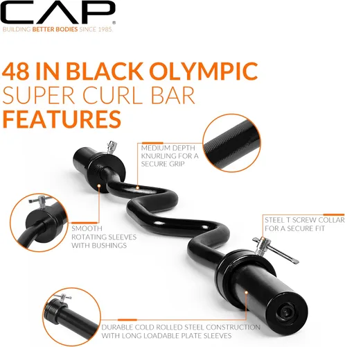 Vista 3 de CAP 48" Olympic Super Curl Bar Heavy Duty Solid Steel, 500 lb Capacity