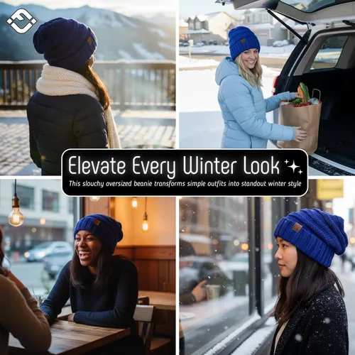 Vista 195 de Funky Junque Gorro de moda de punto trenzado de talla extragrande, grueso, abrigado, suave y holgado