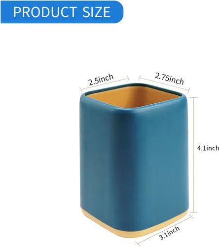 Vista 3 de ZUFECY Soporte para bolígrafos de escritorio, organizador de escritorio, estuche de almacenamiento de papelería con diseño escandinavo para la Azul