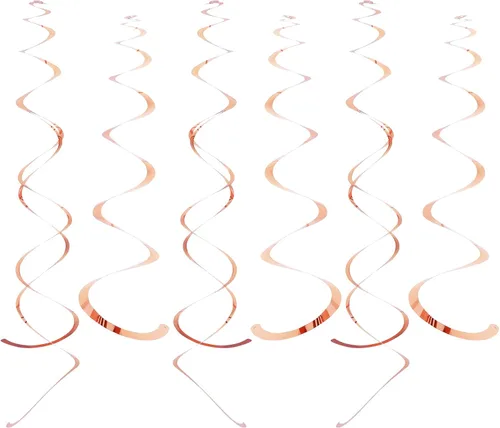 Vista 10 de Fumwase Decoraciones de remolinos para fiestas, decoración de remolinos colgantes de papel de aluminio dorado brillante para techo, serpentina