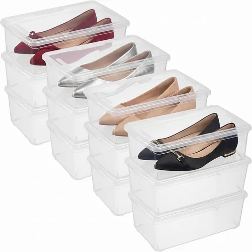 Vista 12 de novelinks - Paquete de 8 contenedores de plástico transparente para almacenamiento de zapatos de 6 cuartos de galón con tapas (blanco) Shoe Boxes